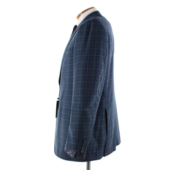 Cardinal of Canada NWT 100% Wool Sport Coat Size 44R US In Blues w/ Teal Plaid